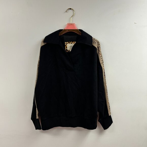 Luxeknit Pullover Sweatshirt with Leopard Accent Sleeves - XC5409 - Picture 2 of 3